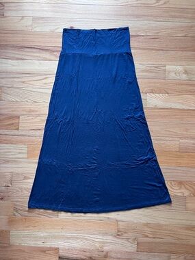 Women's Navy Maxi Skirt - Comfortable Foldover Waist